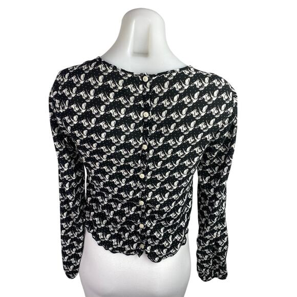 Aeropostale Black Animal Bird Print Long Sleeve Crop Shirt Blouse Top Size S - Picture 2 of 4
